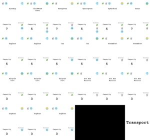 A deck of 21 transport cards.